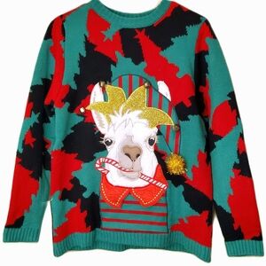 Celebrate Together Festive Llama Ugly Christmas Sweater Size Large